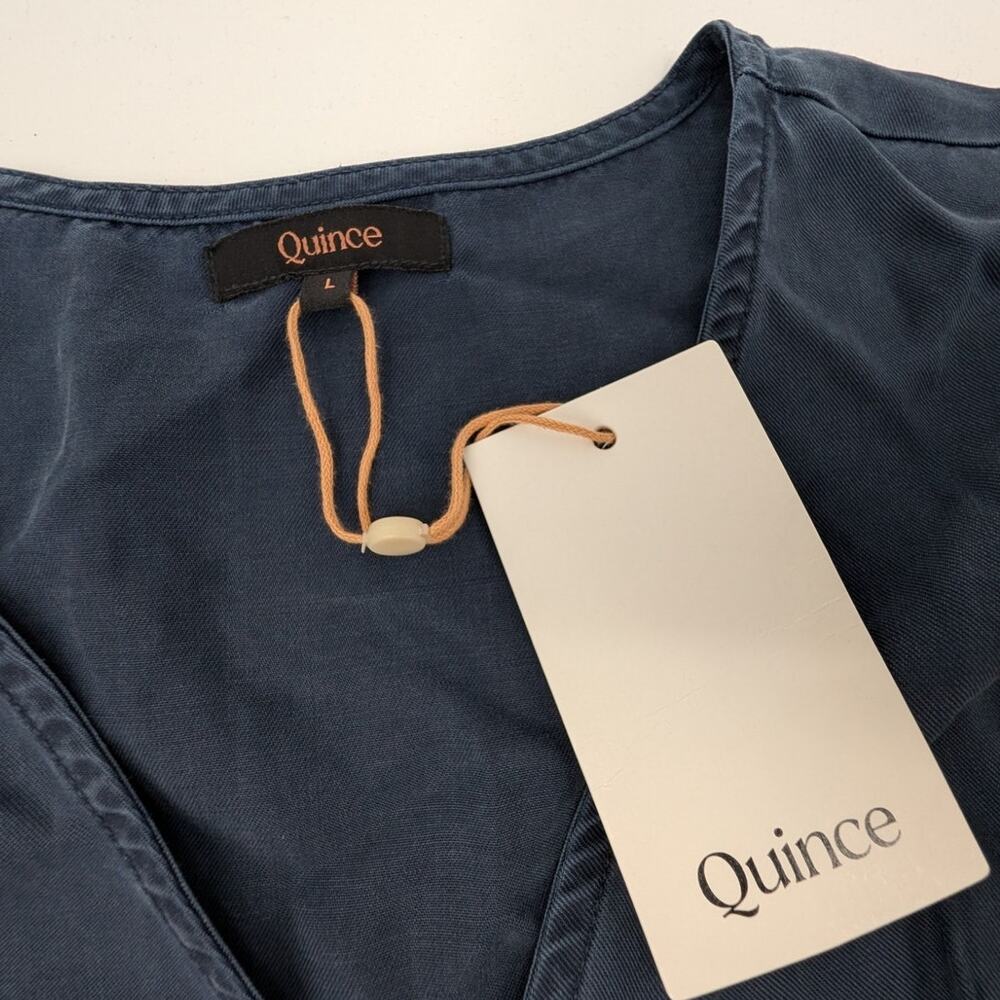 NWT Quince Vintage Wash Tencel Button Front Dress Midnight Blue L Office Career - Picture 8 of 10